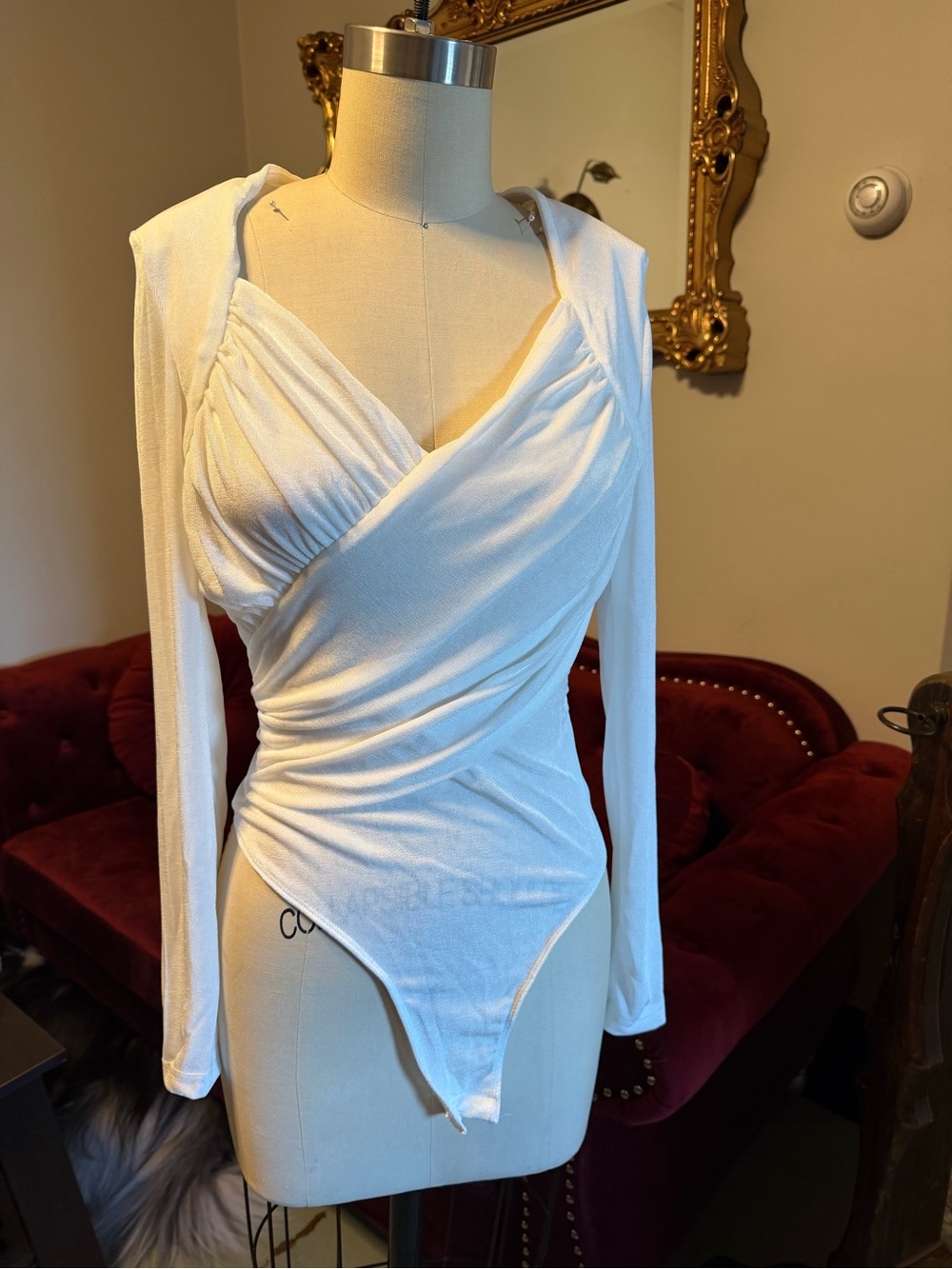NWT Silquee White Long Sleeve Wrap Bodysuit Small business casual